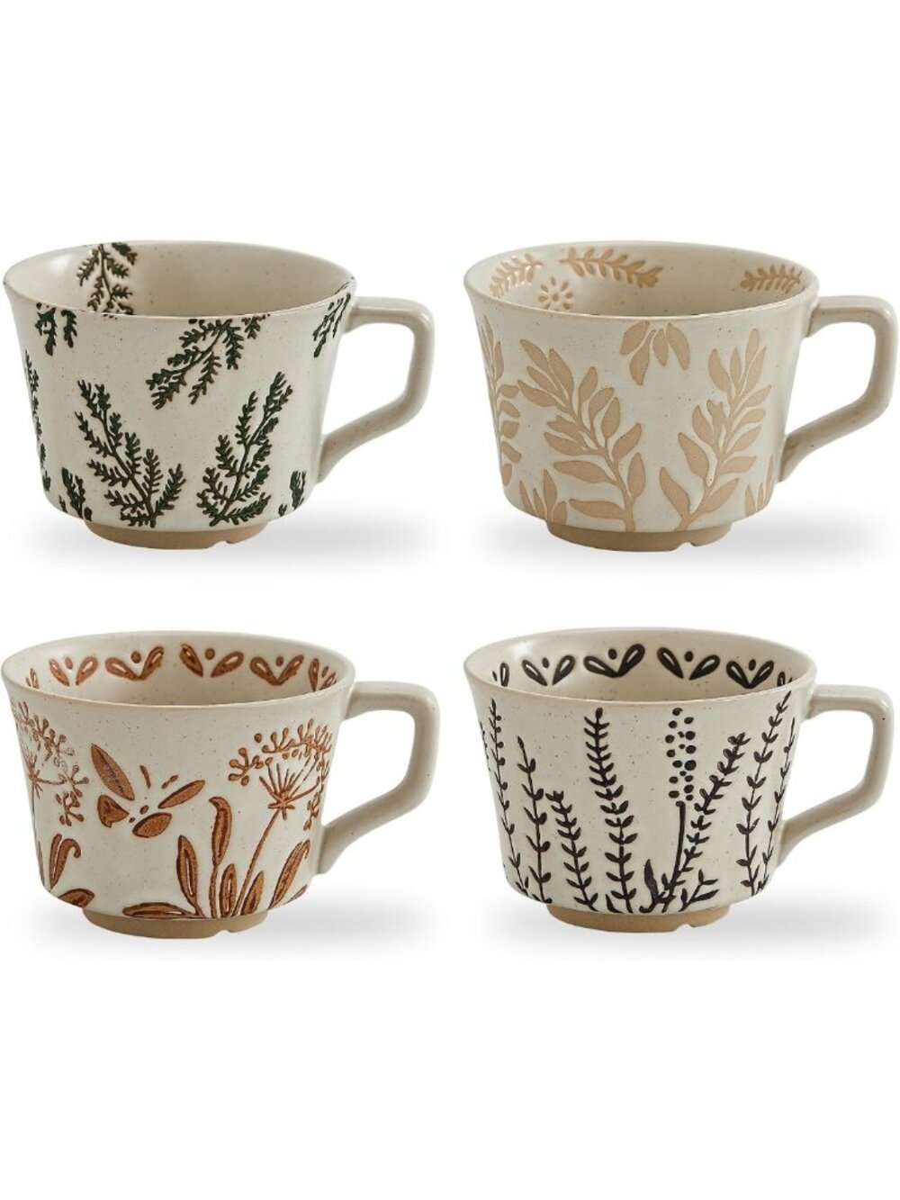 Vintage Ceramic Coffee Mug Set of 4 - Handmade Stoneware Farmhouse Tea Mugs, Big